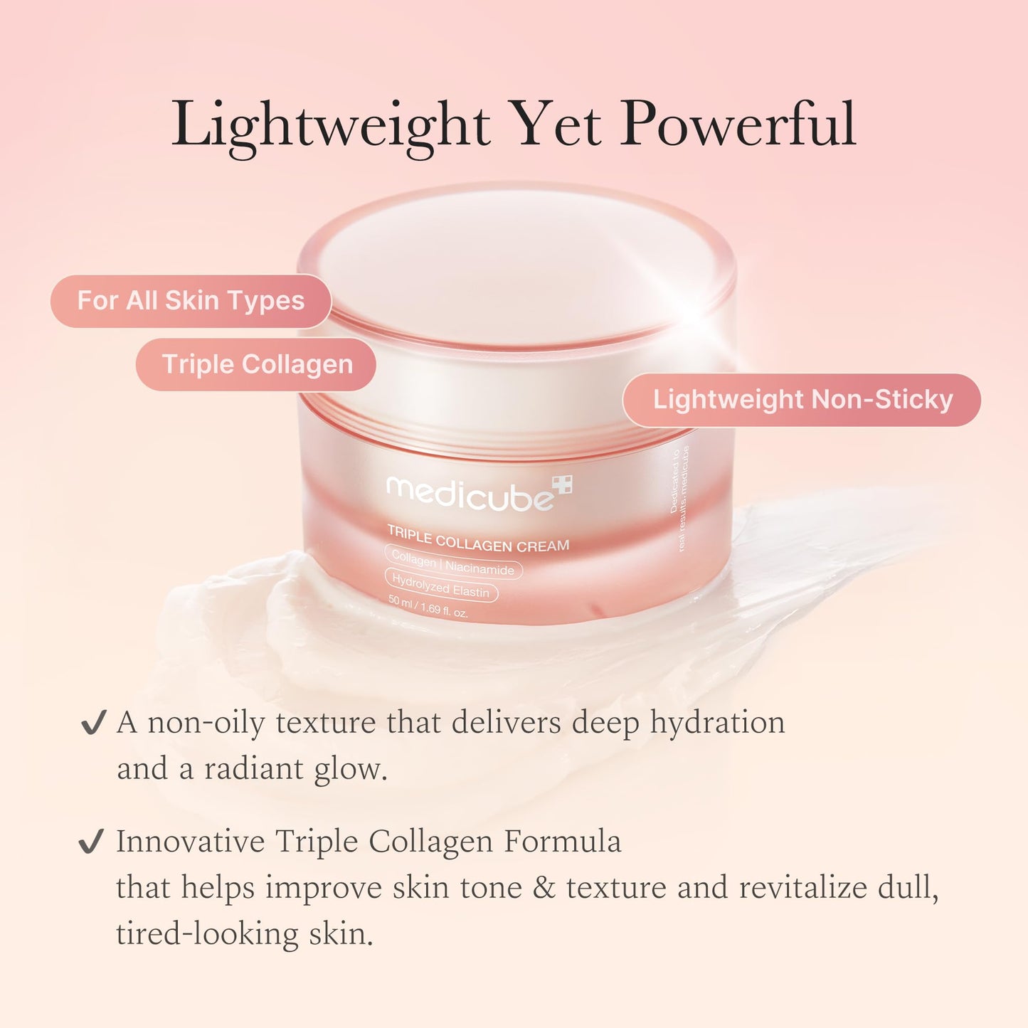 medicube Creme De Colágeno Triplo - Hidratante E Firmador Com Ácido Hialurônico, Elastina Premium, Manteiga Karité, Cuidado Antirrugas Aumenta A Elasticidade, Coreano Para Pele, 1,69 Oz