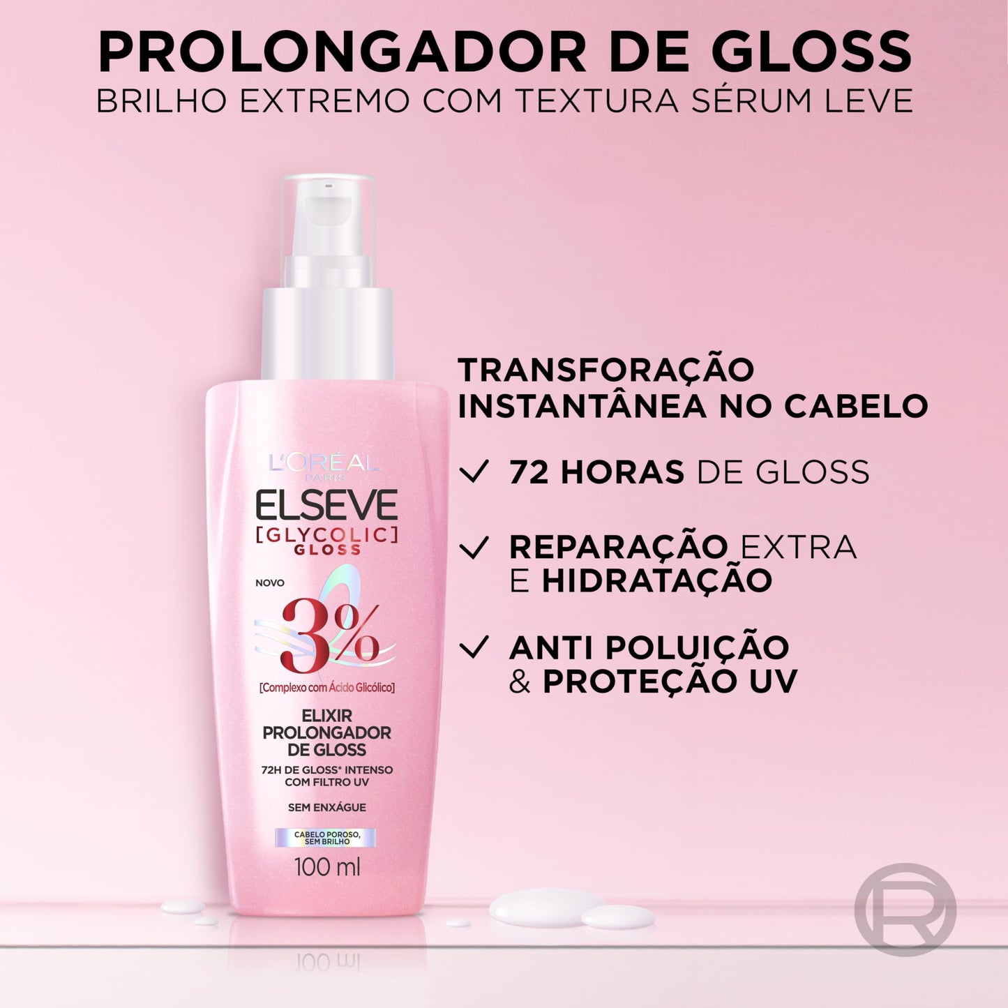 Kit Tratamento Capilar L'Oréal Paris Elseve Glycolic Gloss, Combate Porosidade, 5 Produtos para Brilho e Alinhamento