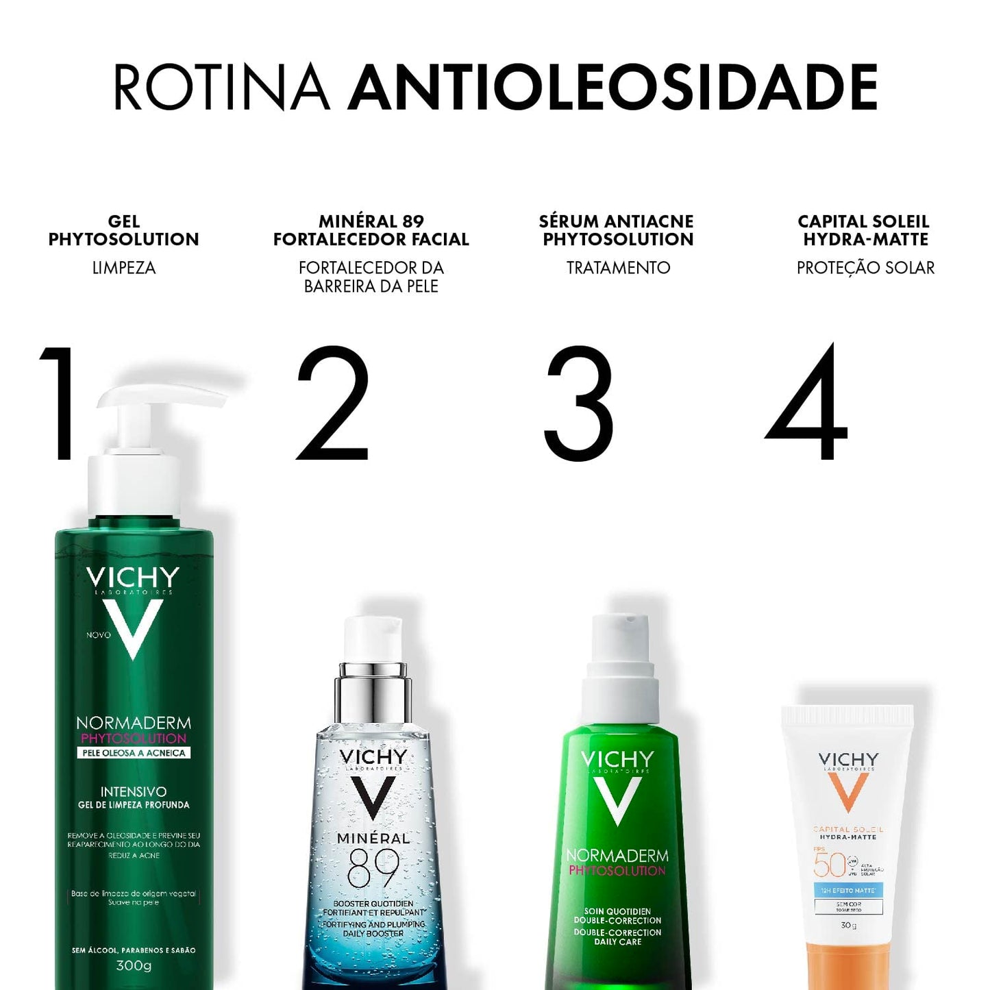 Vichy Normaderm Phytosolution Gel de Limpeza Facial Intensivo, para Pele Oleosa e Acneica, com Ingredientes de Origem Natural, Remove Oleosidade, Reduz Acne e Previne Reaparecimento, 300g