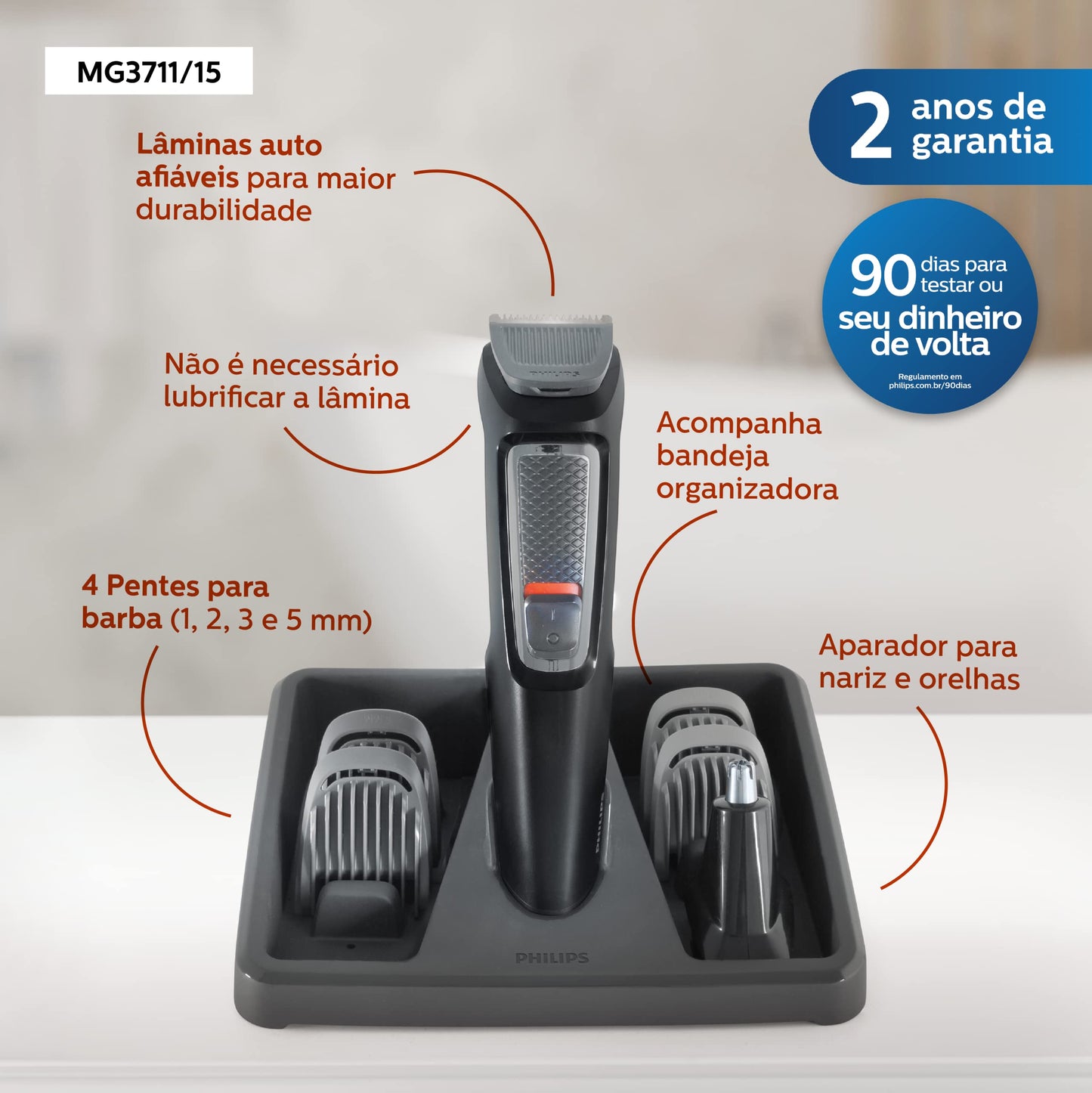 Aparador Multifuncional Philips MG3711/15 6 em 1 Barba e Nariz
