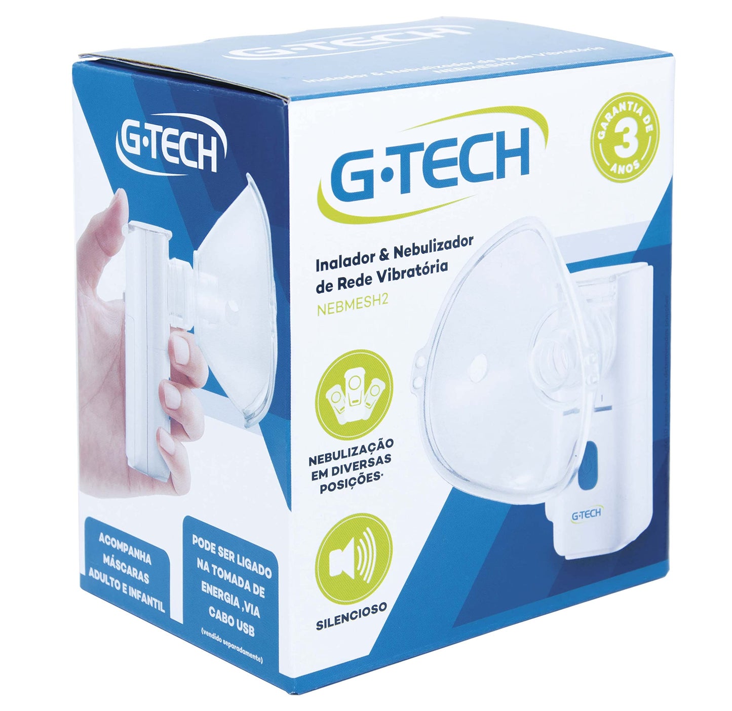 Nebulizador Portátil G-Tech NEBMESH2 – Silencioso, Máscaras Inclusas, USB/Pilhas