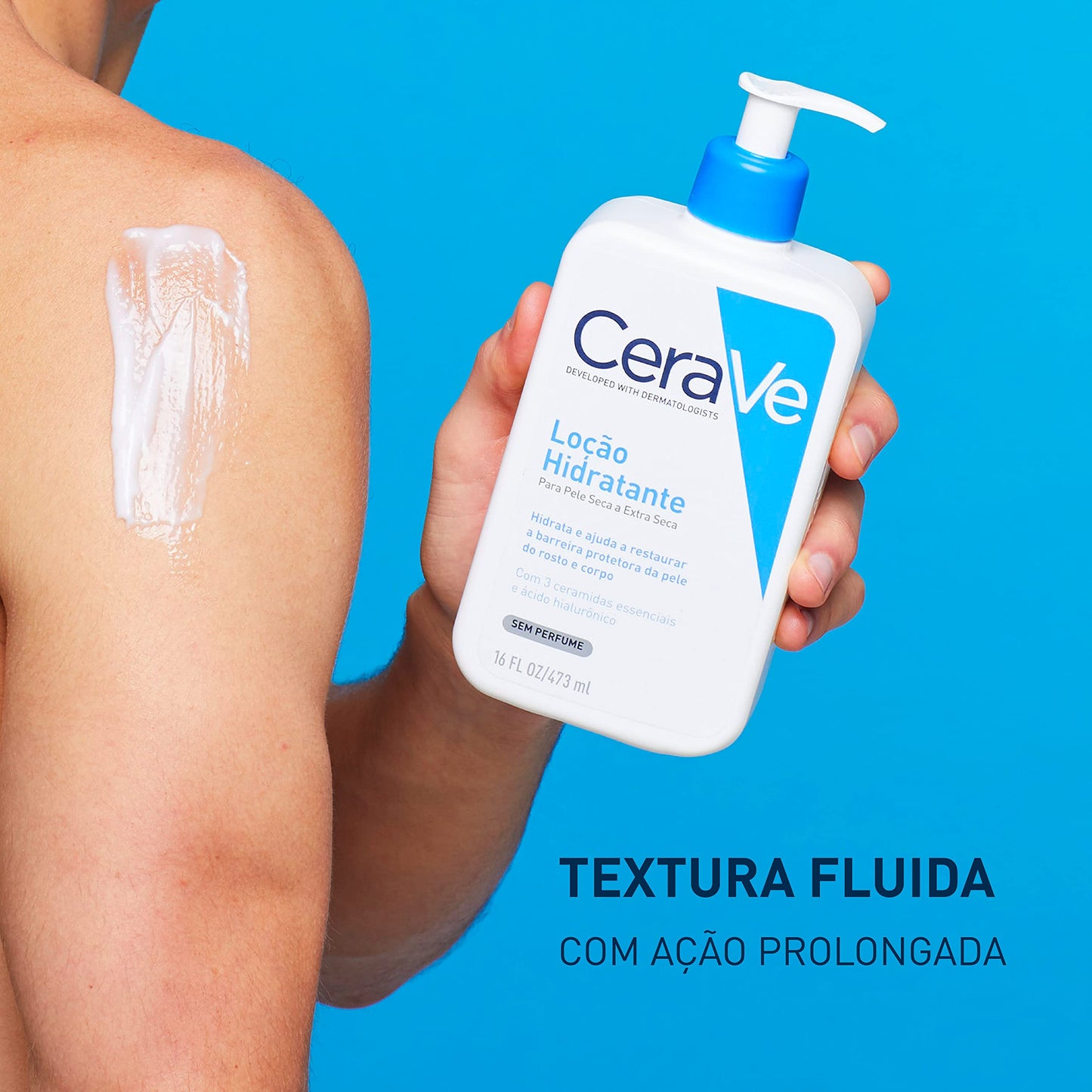 CeraVe Loção Hidratante Corporal com 3 Ceramidas e Ácido Hialurônico, Hidratação 24h, Textura Fluida para Pele Seca a Extra Seca, Sem Perfume, Rápida Absorção, 473ml