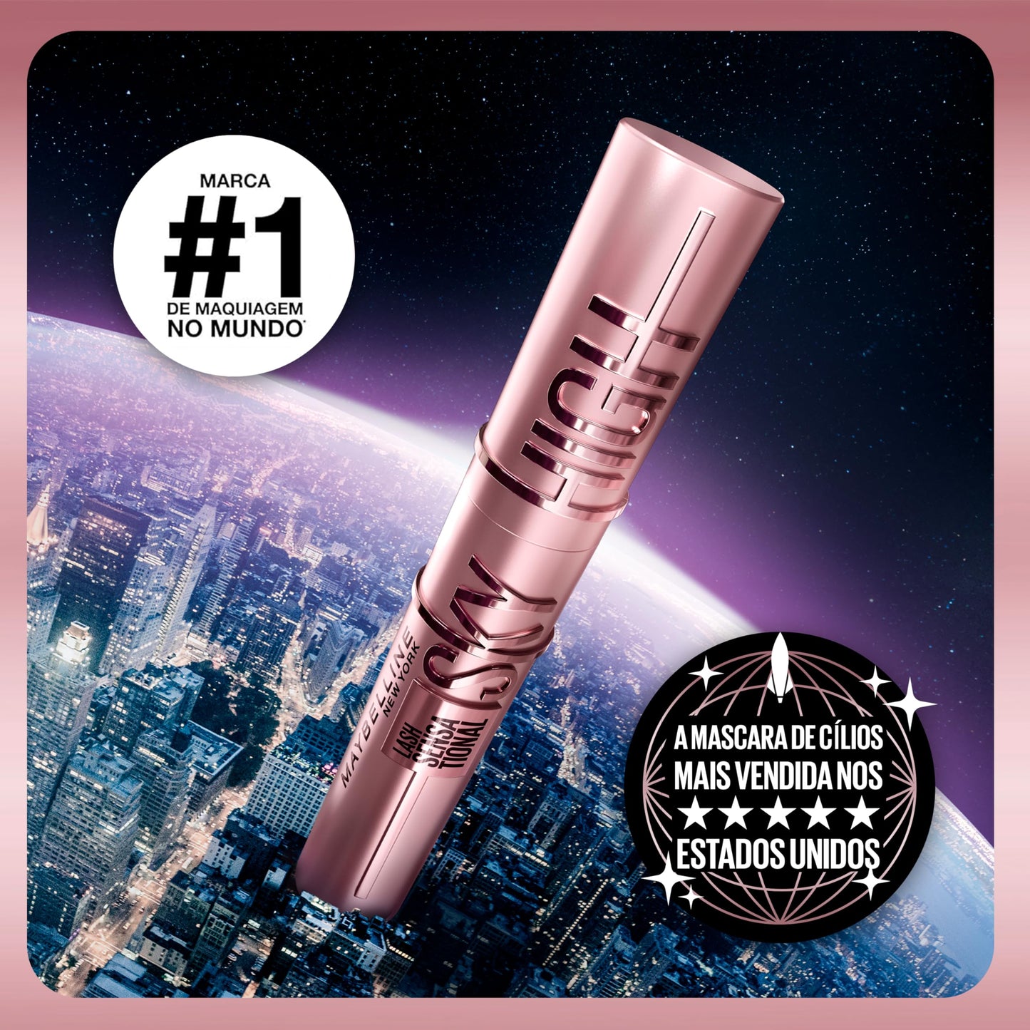 Lash Sensational Sky High Maybelline NY, Máscara de Cílios À Prova d'Água, Alongamento e Volume de Longa Duração com Extrato de Bambu, Cor Preto, 7,2ml