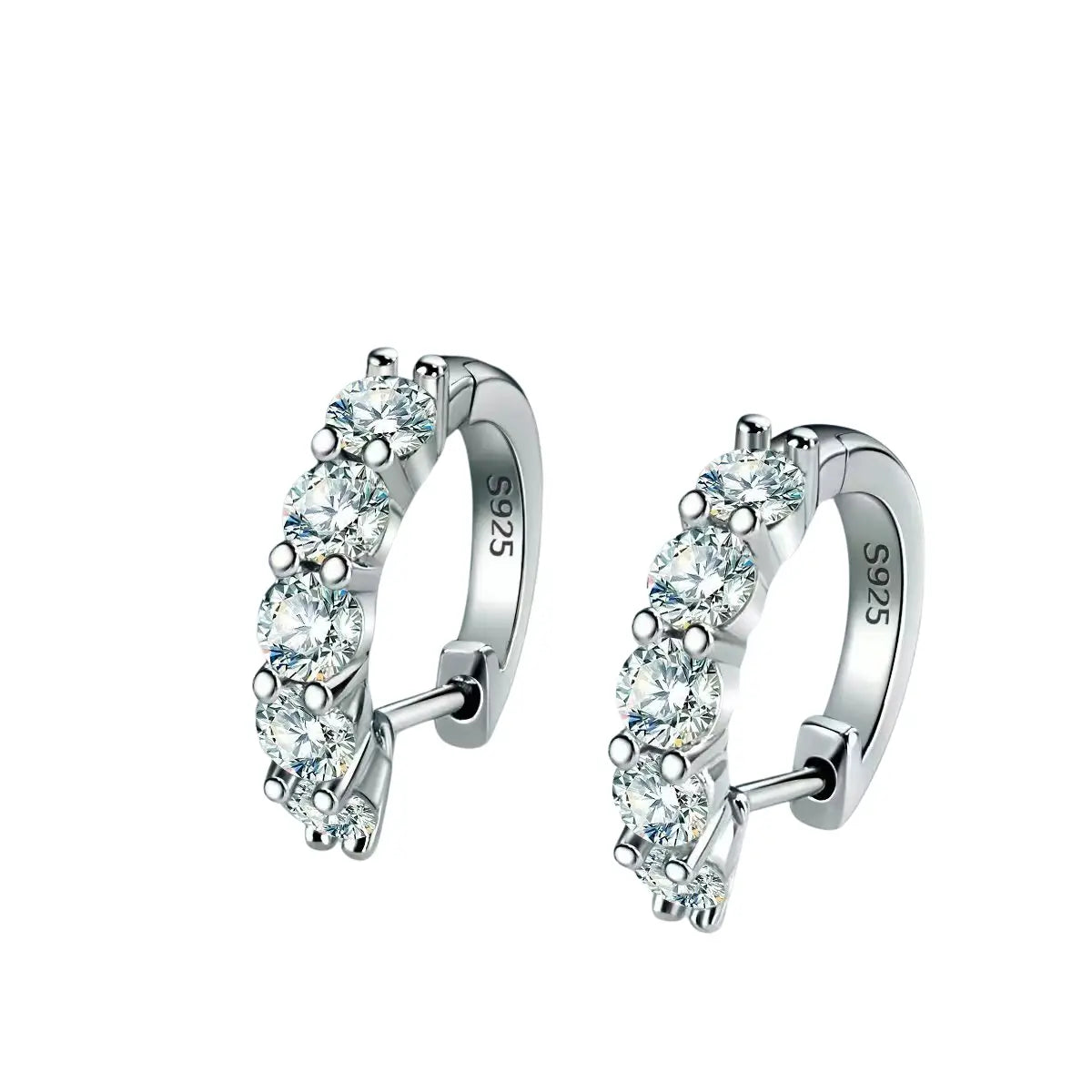 Brinco Argola de Moissanite  em Prata 925 com Pedras Redondas Brilhantes