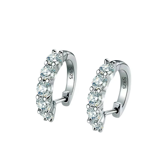 Brinco Argola de Moissanite  em Prata 925 com Pedras Redondas Brilhantes